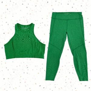 Outdoor Voices Pine Set 7/8 Warmup Leggings & Athena Bra Top Bright Green Set XL
